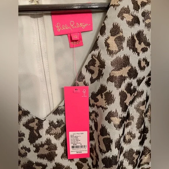 SOLD.  NWT Lilly Pulitzer Calyssa Dress Gold Metallic Leopard Jacquard | 12 - Picture 7 of 12